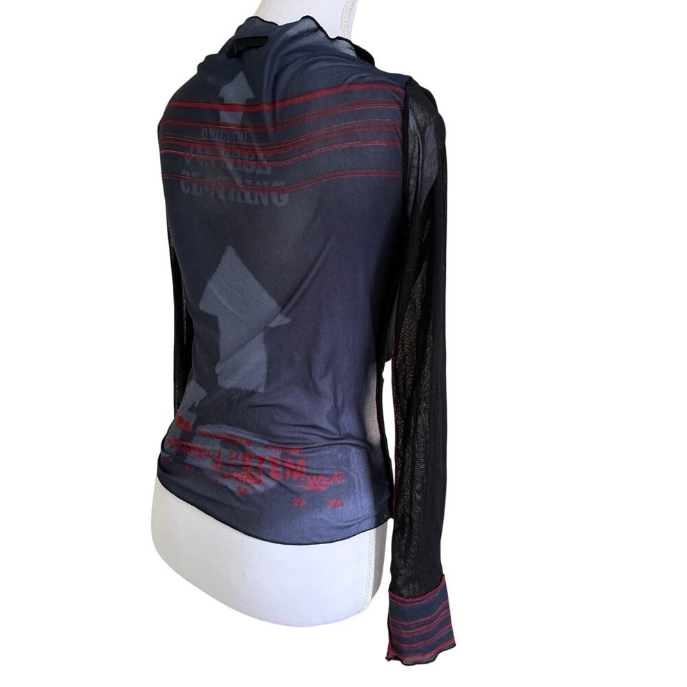Vintage Cop.Copine Mesh Knit Cutout Top Made in France Black Red Size 1 XS S - Picture 7 of 9